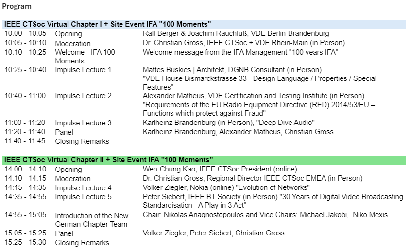 Program of Symposium on Consumer and Broadcast Technology - Innovation for All (IFA)